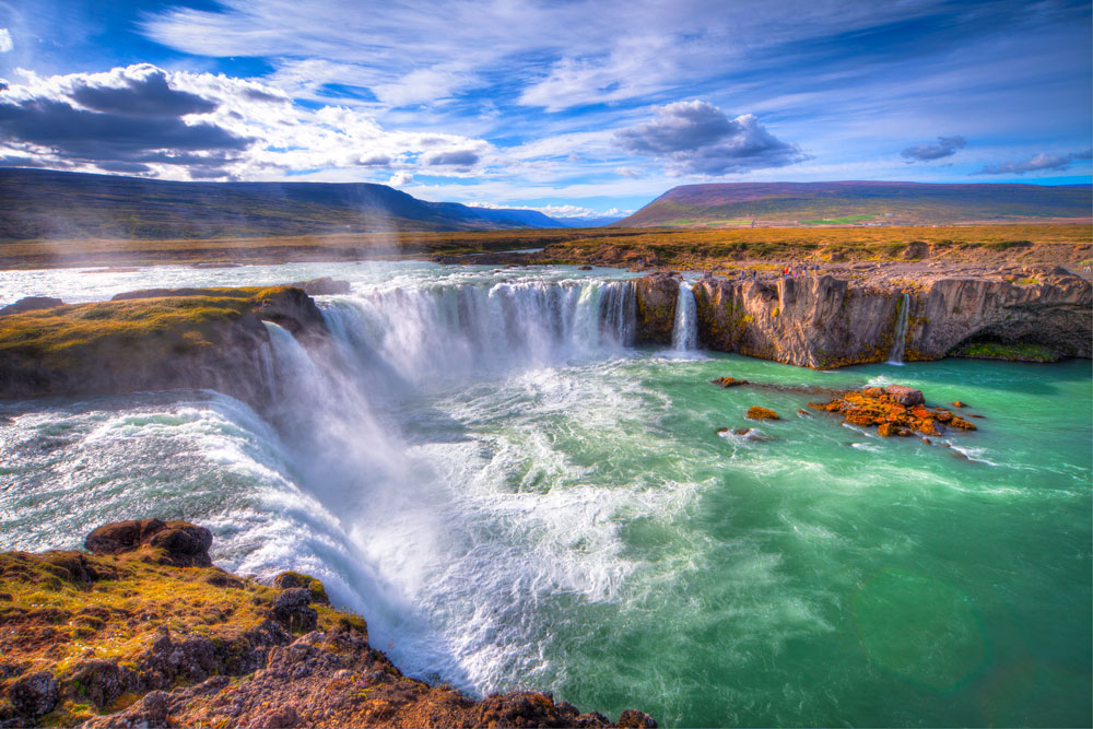 Waterfalls and the role of sunlight and gravity in the water cycle.