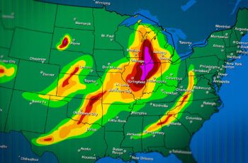 Weather fronts are displayed as a result of meteorologists' weather predication tools.