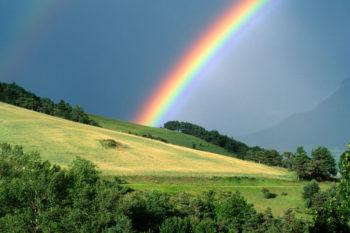 Rainbows are a great example of transmission and refraction of light - depending on the material light interacts with, it may be dispersed into different colors.