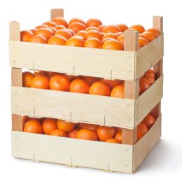 three crates of oranges in a stack