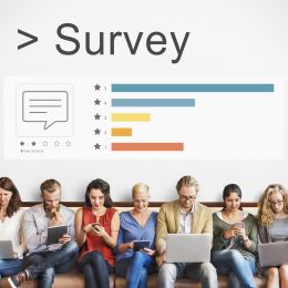 graphic showing survey results with people sitting in front