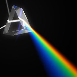 light passing through a prism, turning into a rainbow