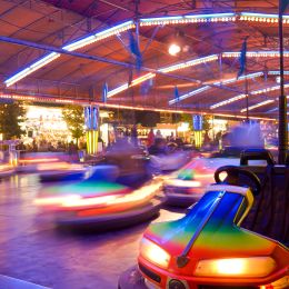 bumper cars with many bright lights