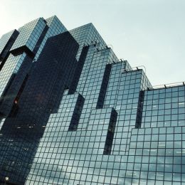 large glass gray geometric building