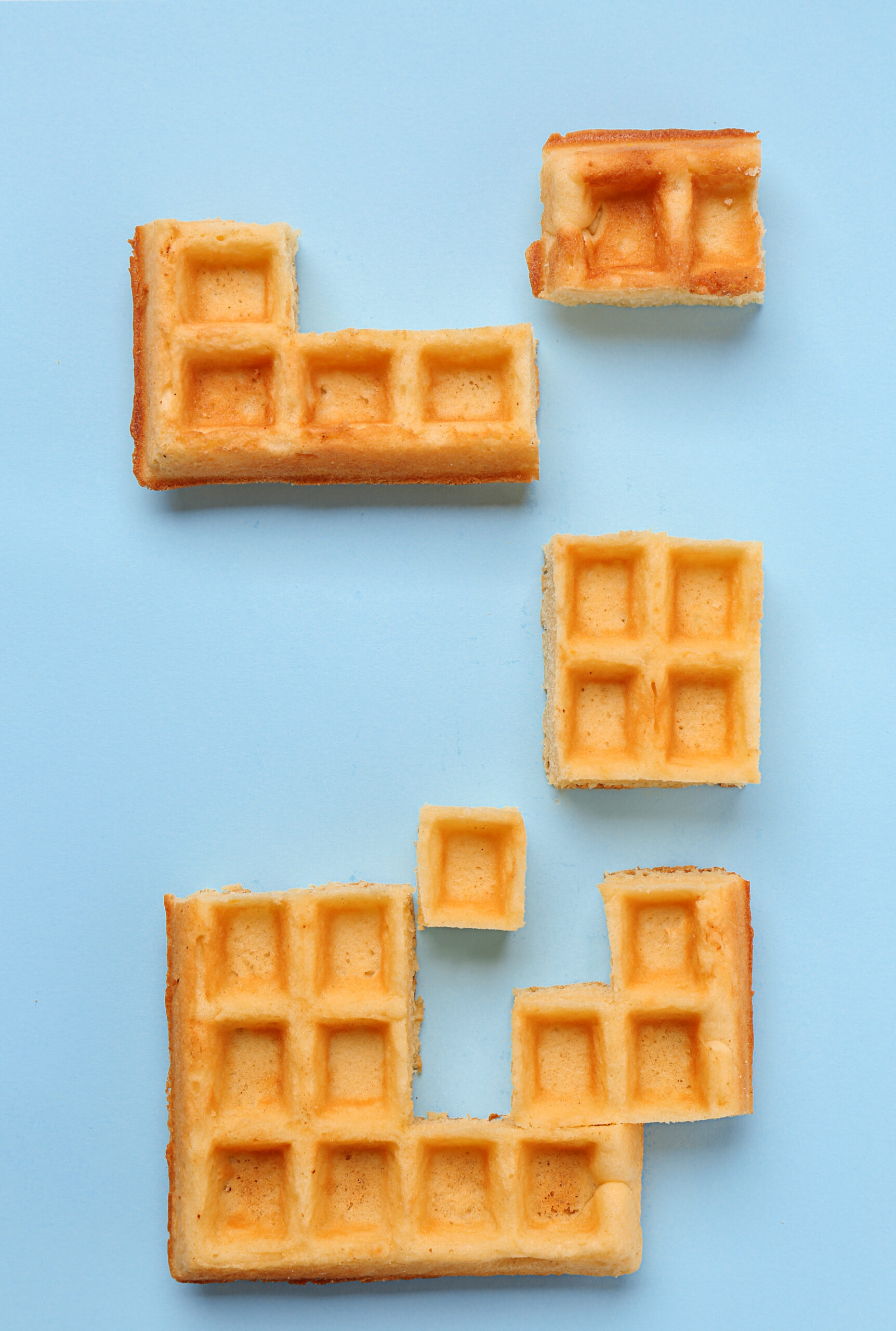 Decomposed waffles resembling tetris