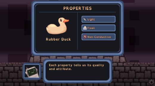 Gameplay in Mighty Chin Chin: What's the Matter showing properties of a rubber duck