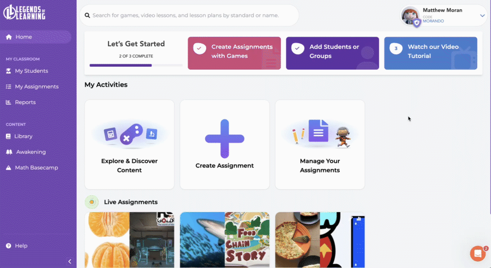 Teaching Made Simple: Legends of Learning Upgraded Experience