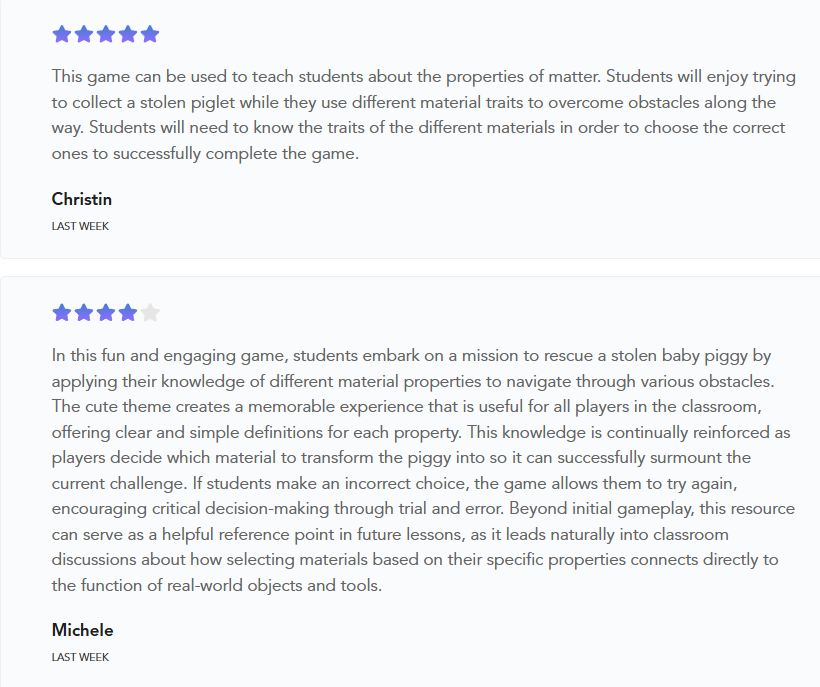 Teacher and student reviews for Pigglesney Matters
