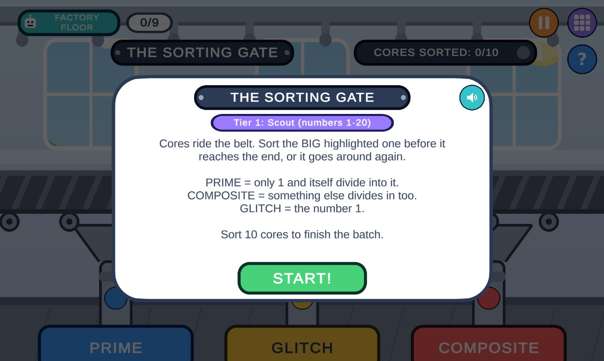 Educational content in Robot Maths Factor Factory