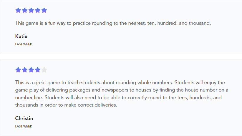 Teacher and student reviews for Round and Deliver
