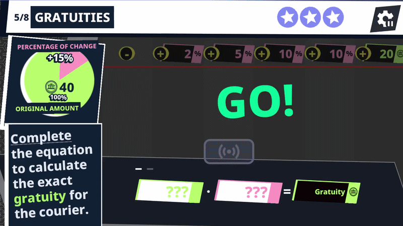 The K Factor gameplay — combining percent blocks in proportional equations